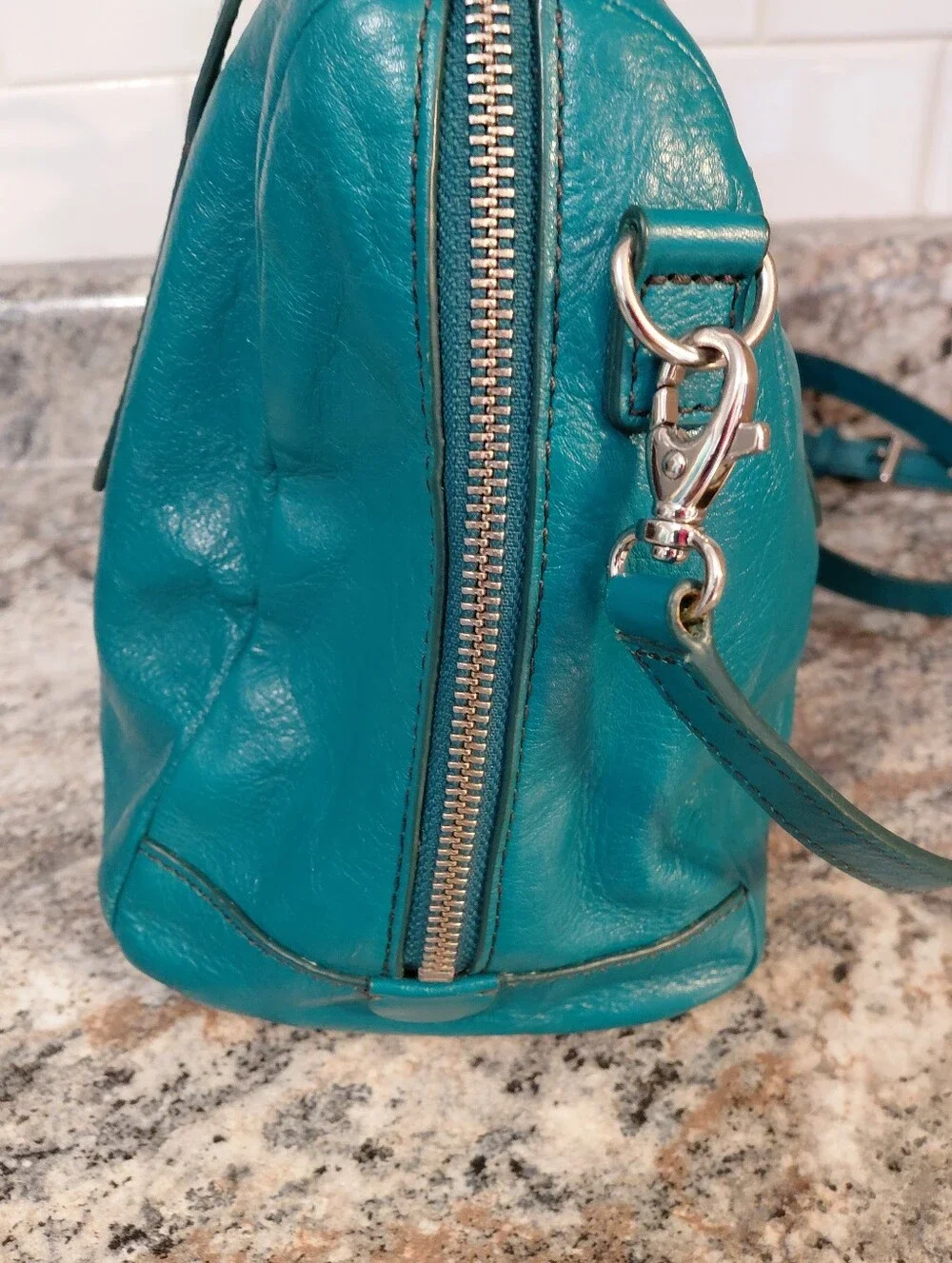 Fossil Teal Leather Satchel Bag Purse With Removable Strap